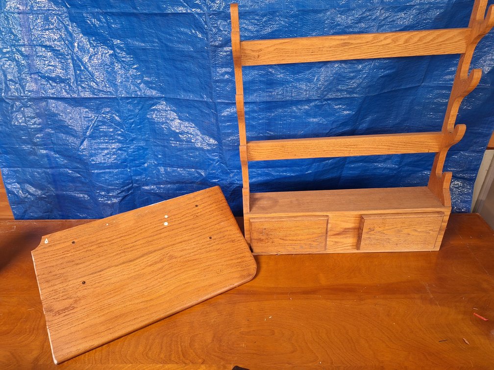 Wooden 4-Gun Wall Rack with Drawers and Wooden Shelf