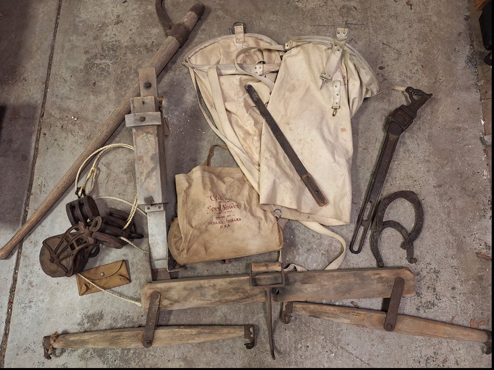 Seed Sower, Pulleys, Canvas Bags, and Farm Implements