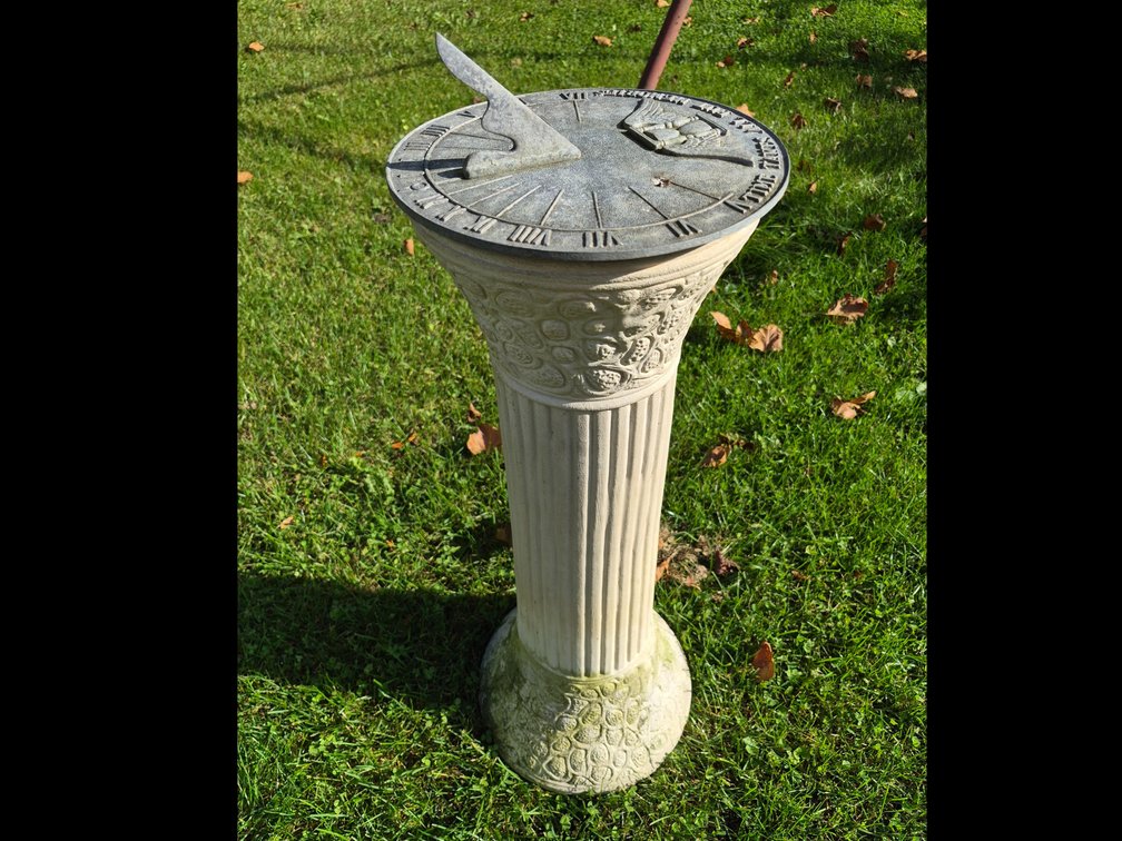 Cast Metal Sundial on Fluted Cast Stone Pedestal