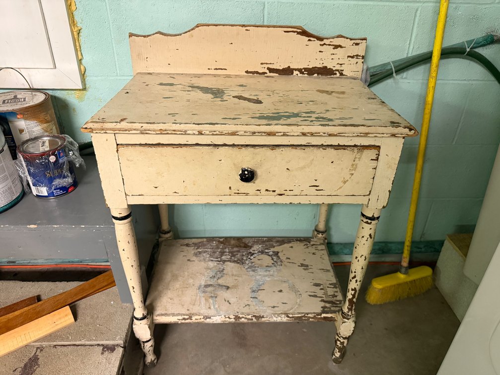 Painted Wooden Washstand Table with Drawer Contents