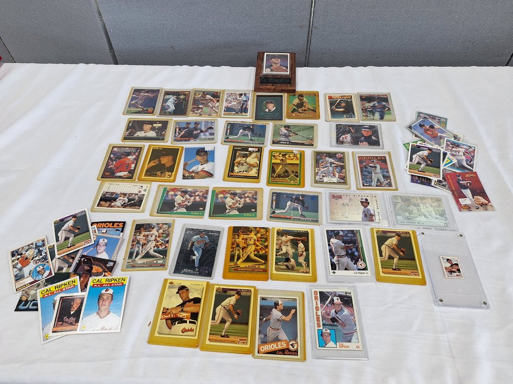 Cal Ripken Jr. Baseball Cards and Wooden Display Plaque