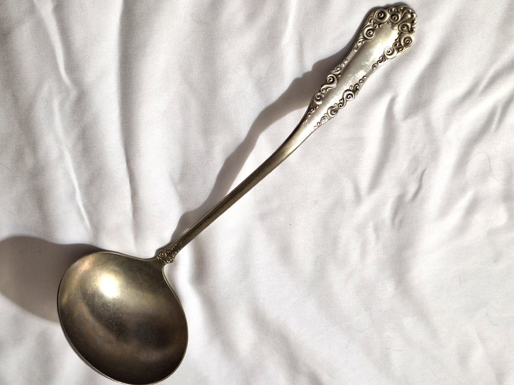 Solid Peru Silver Ladle with Scrolled Handle