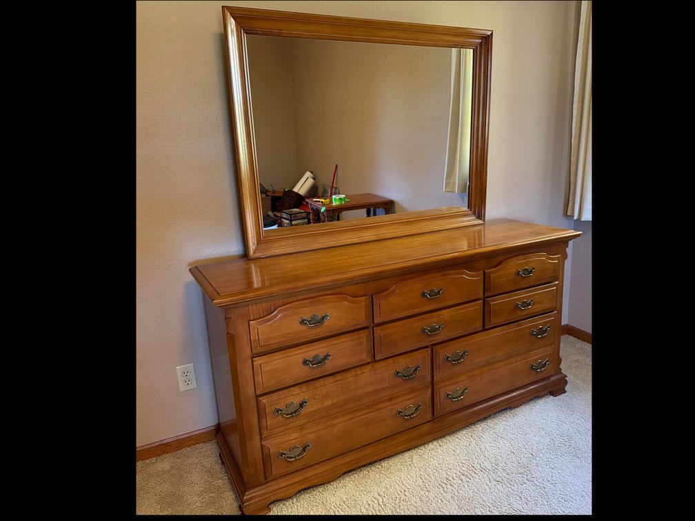Ten-Drawer Wooden Dresser with Mirror