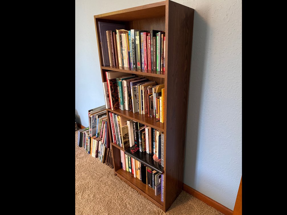 Dark Woodgrain Laminate Bookcase with Books and More