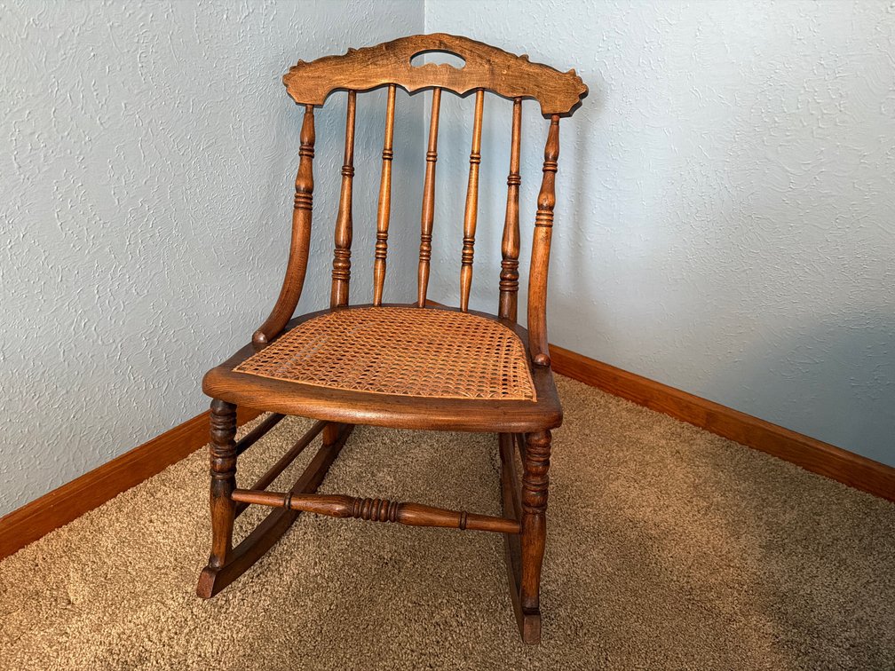 Wooden Rocking Chair with Woven Cane Seat