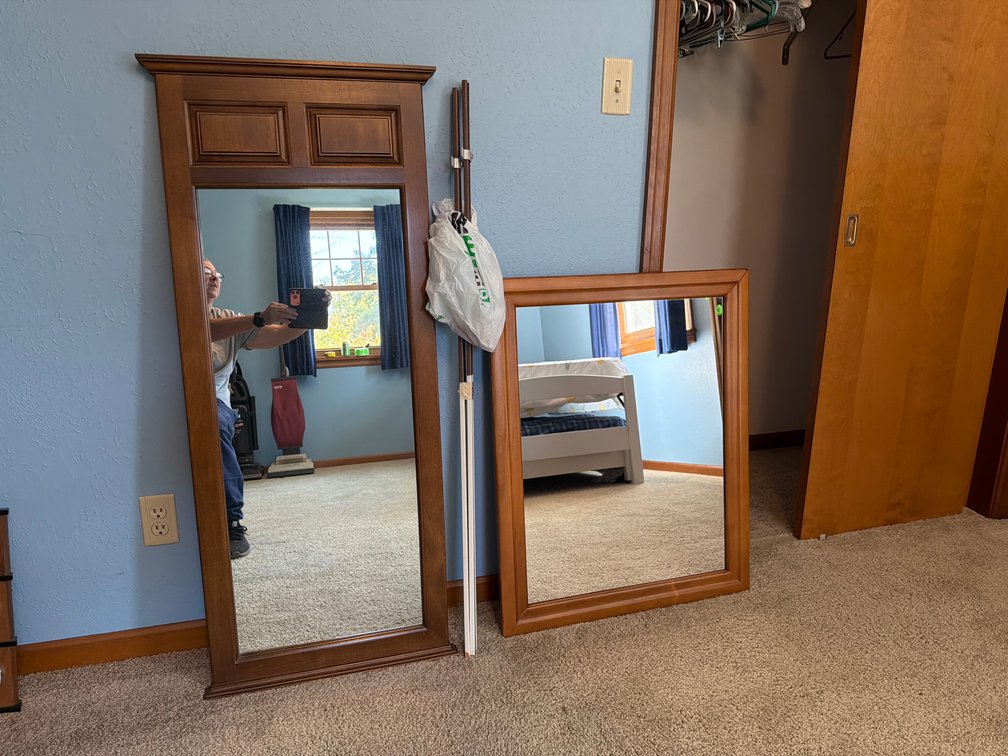 Two Wood-Framed Mirrors with Mounting Slats