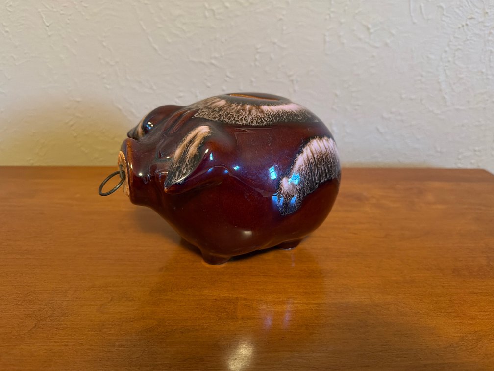 H.P. Co. Corky Pig Drip-Glazed Ceramic Bank
