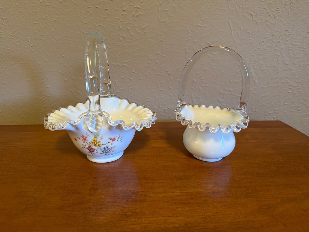 Fenton Milk Glass Ruffled Baskets