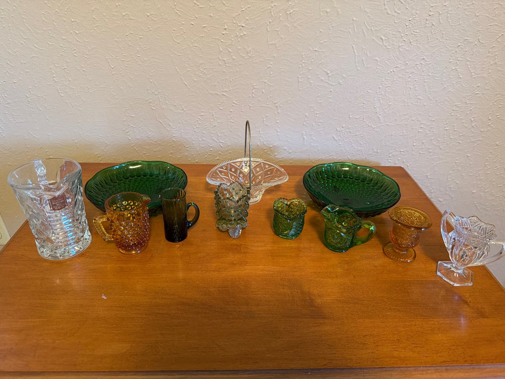Pressed Glass Pitcher, Bowls, Toothpick Holders, and More
