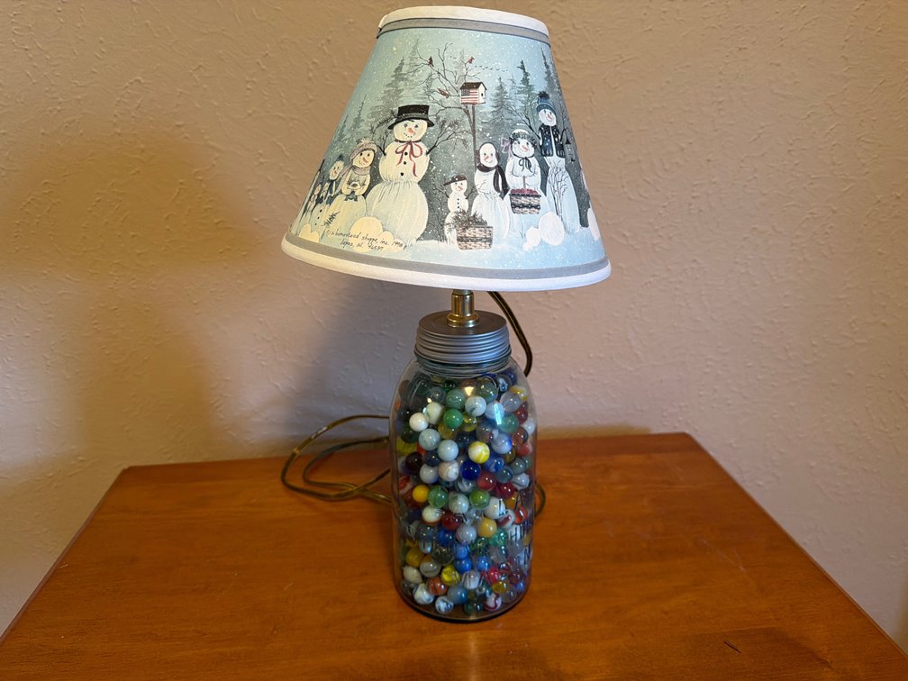 Glass Jar Table Lamp with Marbles