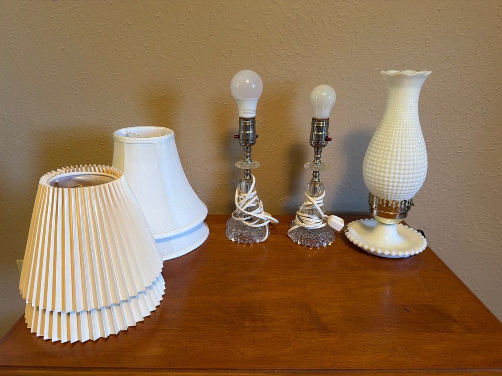 Pressed Glass and Milk Glass Table Lamps with Lampshades