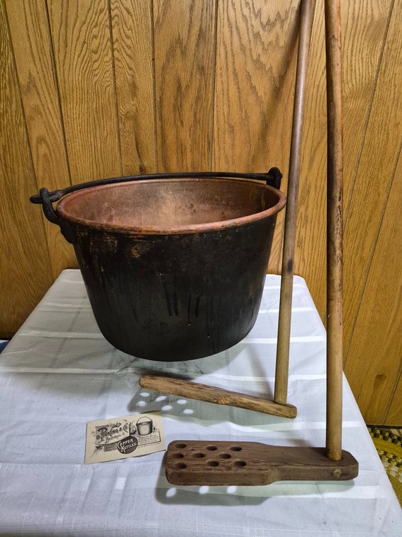 Copper Kettle and  Wooden Stirring Paddles