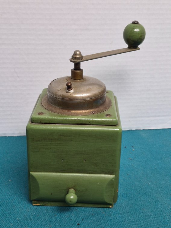 Green Painted Wooden Manual Coffee Grinder