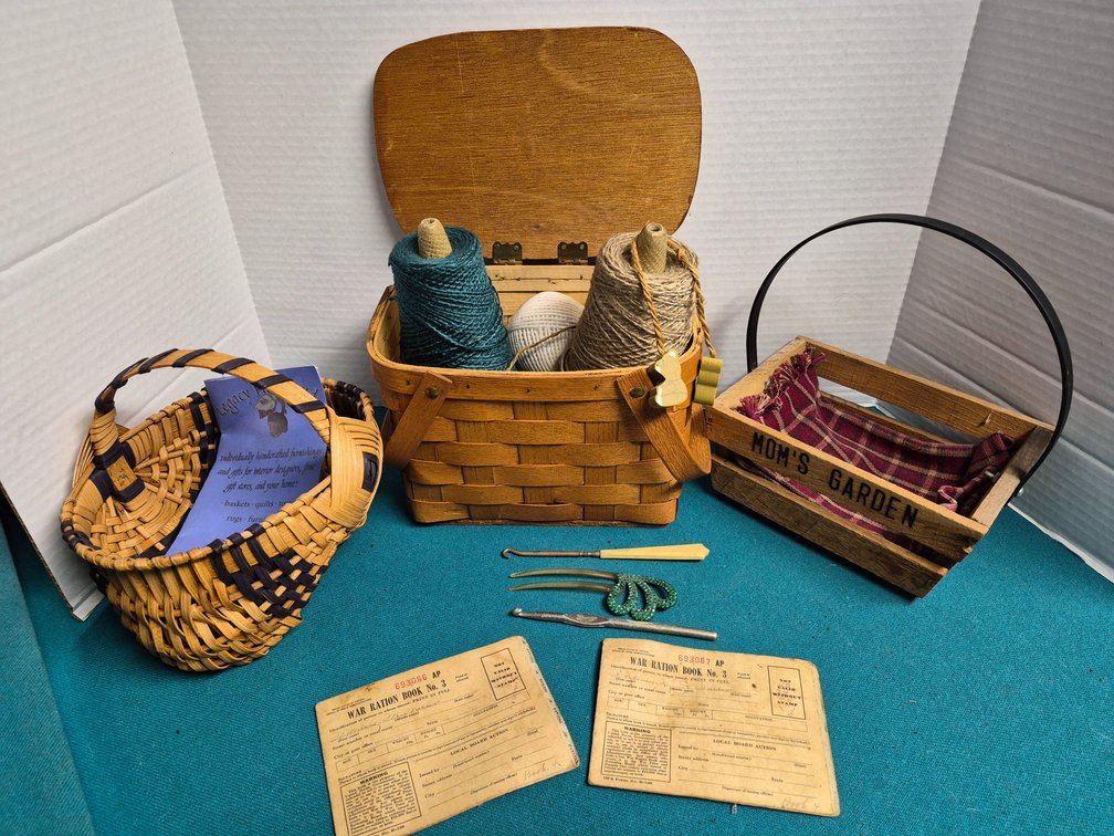 Woven Baskets, WWII War Ration Books, and Craft Notions