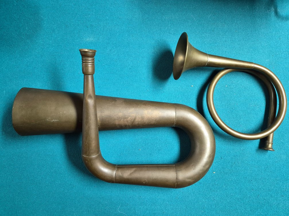 Brass Signaling Horn and Coiled Post Horn