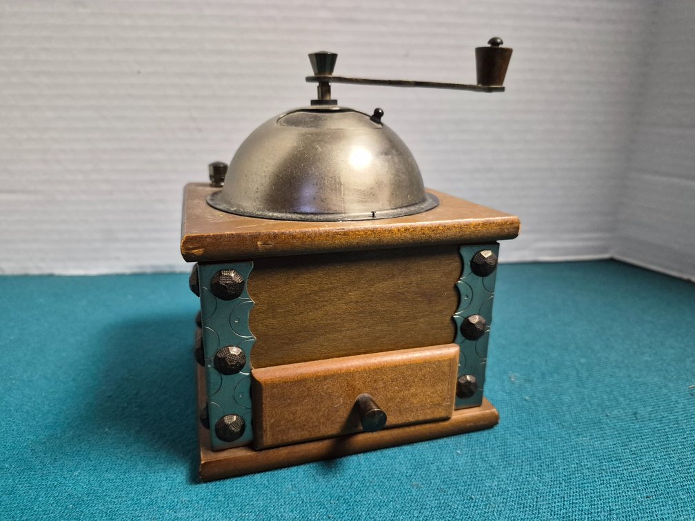 Manual Coffee Grinder with Wood Box and Metal Dome Hopper