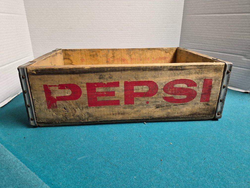 Pepsi-Cola Wooden Soda Crate with Metal Strapping