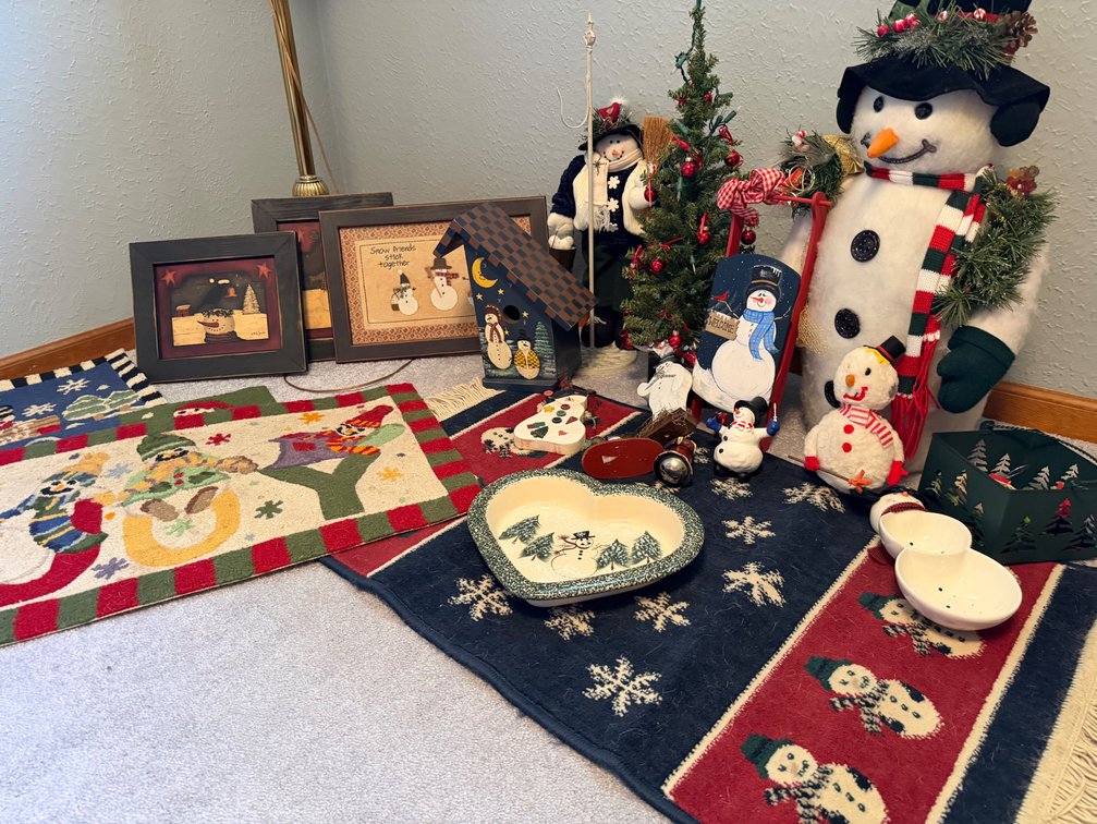 Snowman Holiday Decor, Framed Art, Rugs, and Tabletop Items