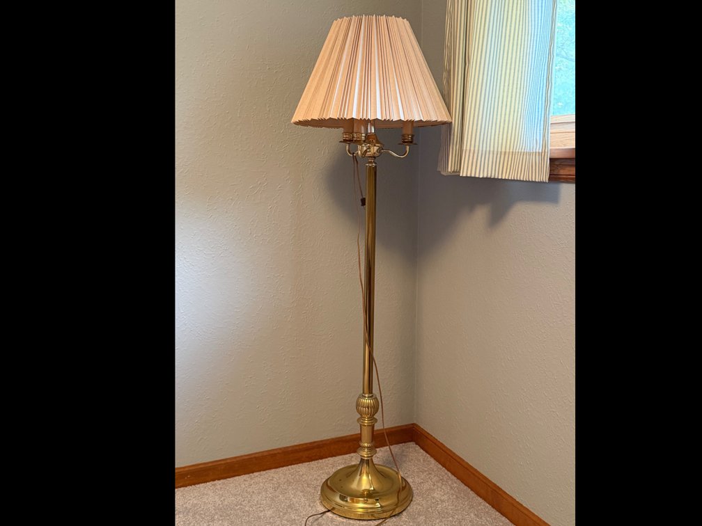 Brass-Tone Floor Lamp with Pleated Fabric Shade