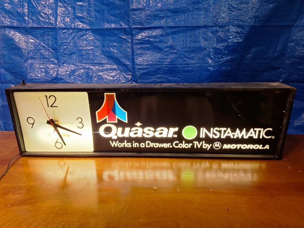Quasar by Motorola Insta-Matic Illuminated Clock Sign