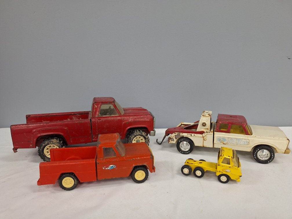 Pressed Steel Toy Pickups, Wrecker, and Tractor Cab