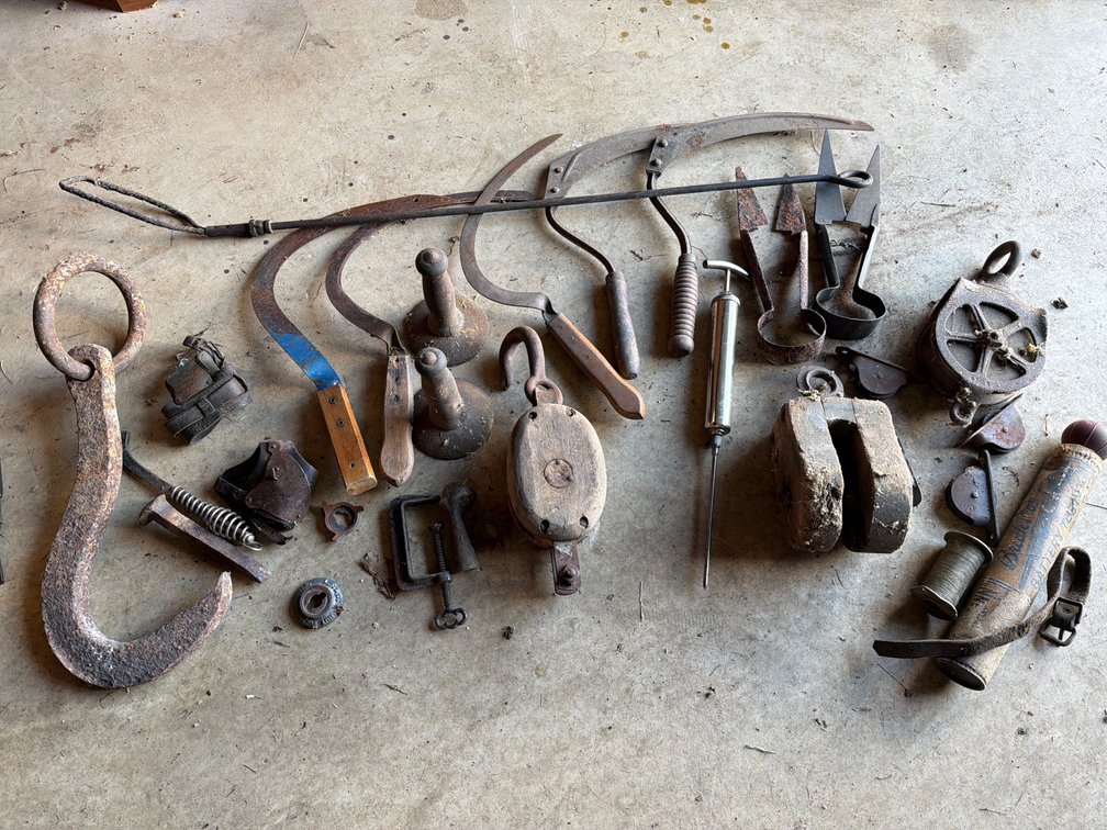 Sickles, Sheep Shears, Pulleys, and Farm Hardware