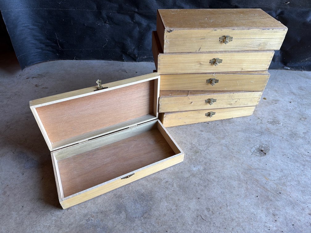 Hinged Wooden Storage Boxes with Brass-Tone Clasps