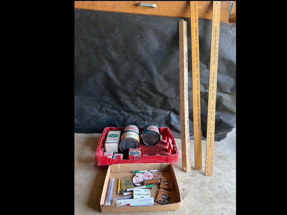 Advertising Yardsticks, Tins, and Coca-Cola Crate