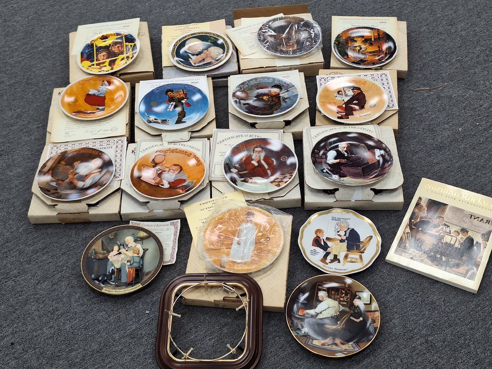 Norman Rockwell Collector Plates, Display Frame, and Book