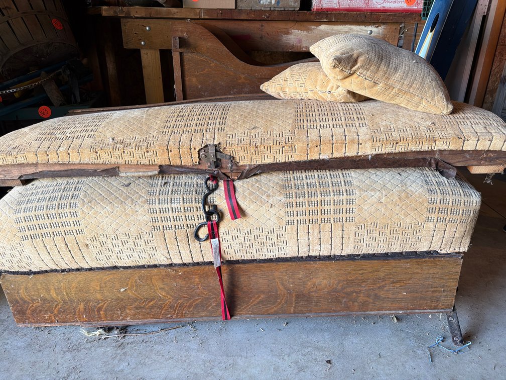 Folding Upholstered Daybed Bench with Oak Trim