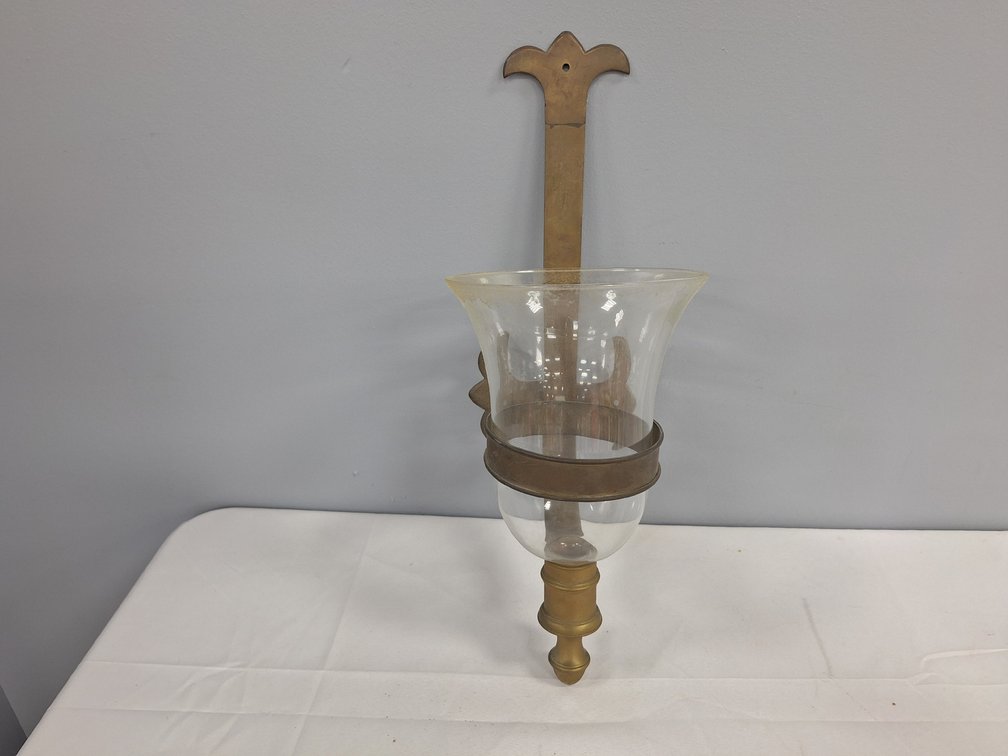 Brass Hurricane Wall Sconce with Clear Glass Shade