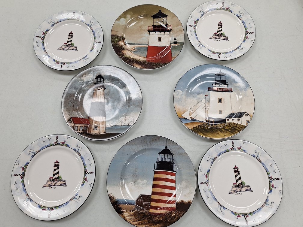 Ceramic Plates with Lighthouse Coastal Motifs
