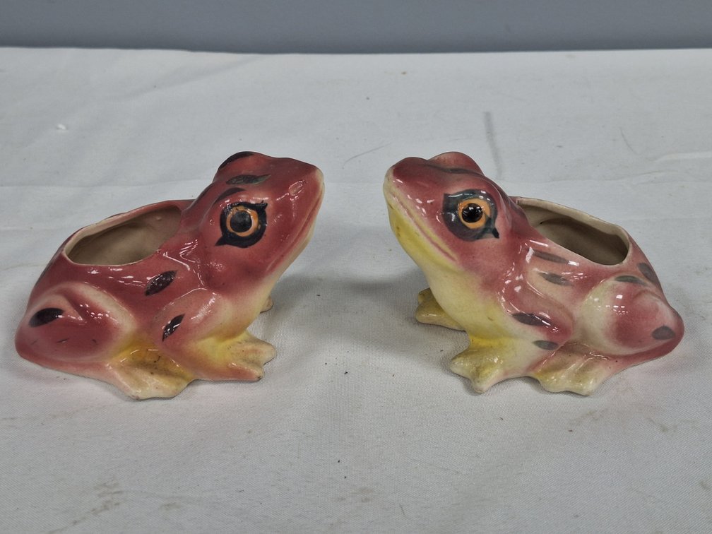 Moriyama Glazed Ceramic Frog Planters, Pair