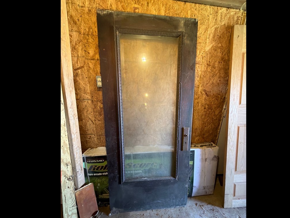 Wood Door with Glass Pane and Carved Molding