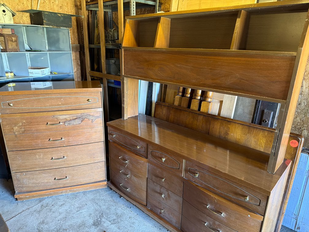 Wooden Dresser, Chest of Drawers, and Headboard