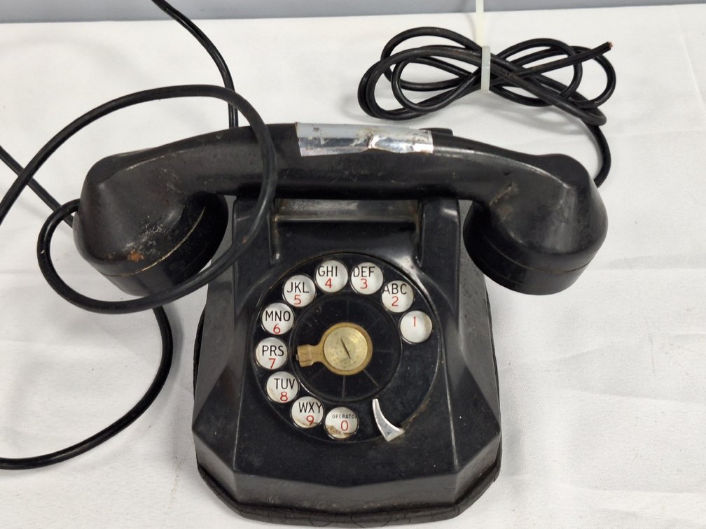 Black Rotary Dial Desk Telephone with Handset