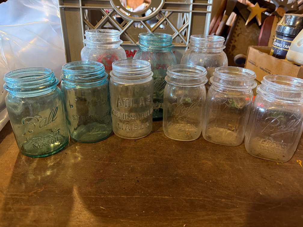 Glass Canning Jars and Plastic Milk Crate