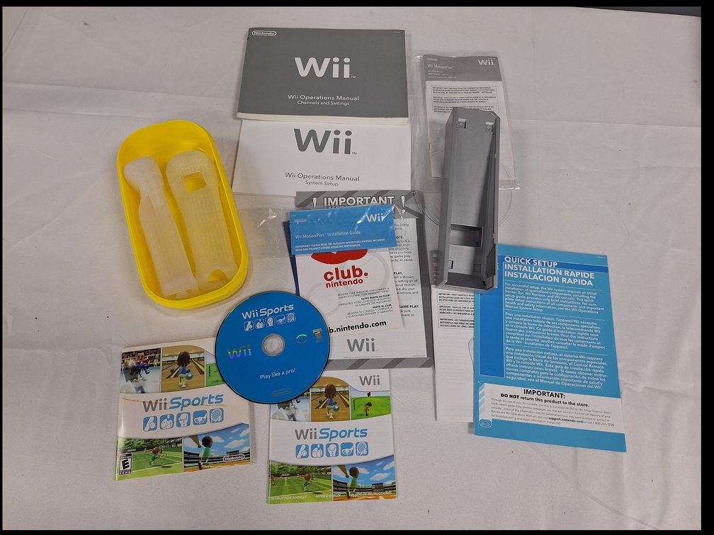 Nintendo Wii Sports Game Disc, Console Stand, and Manuals