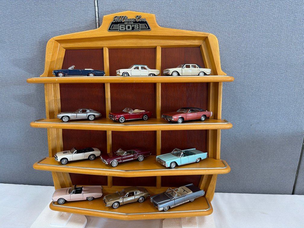 The Classic Cars of the 60's Display Shelf and 12 Model Cars