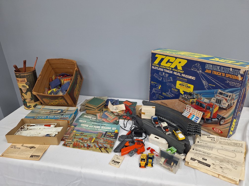 TCR Racing Set, Kenner Building Sets, Lincoln Logs, and Model Kit