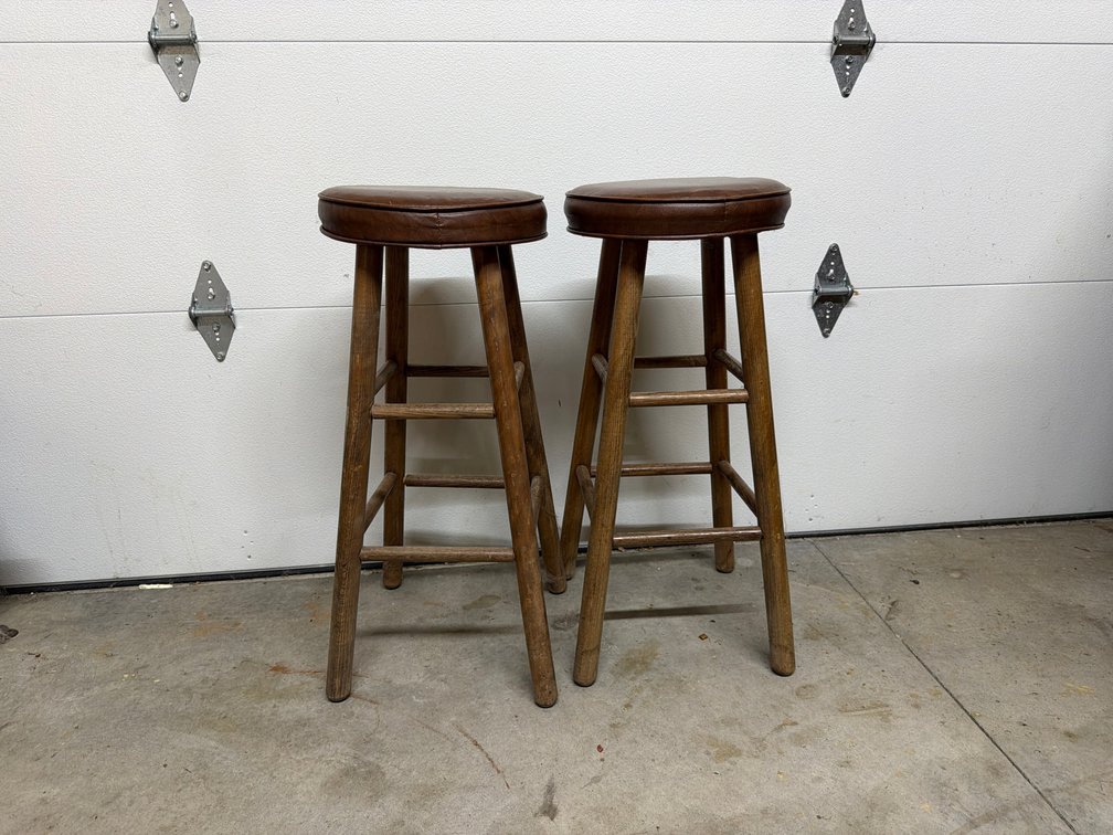 Wooden Bar Stools with Brown Padded Seats