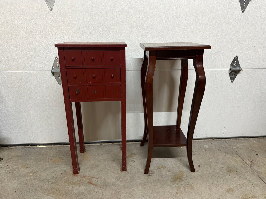 Painted Wood Multi-Drawer Stand and Wood Plant Stand