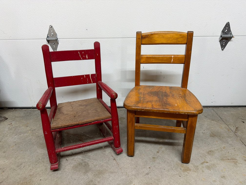 Children's Wooden Rocking Chair and Slat-Back Chair