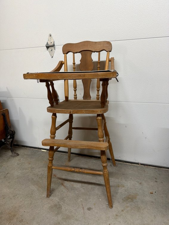 Turned Wood High Chair with Metal Tray Insert