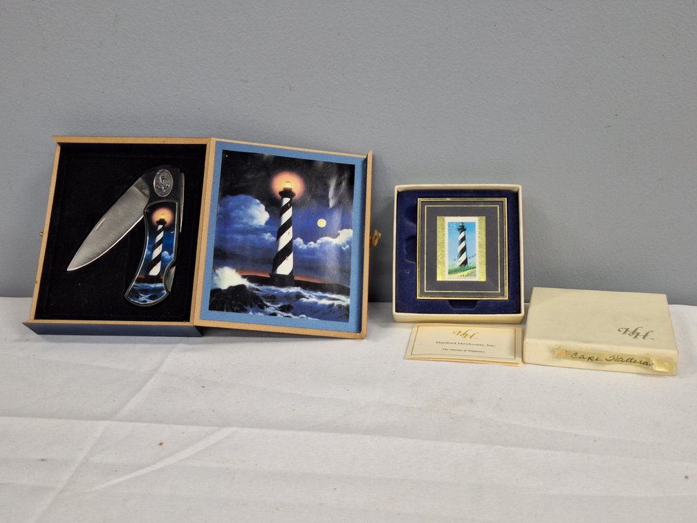 Cape Hatteras Lighthouse Pocket Knife, Framed Stamp, and Print