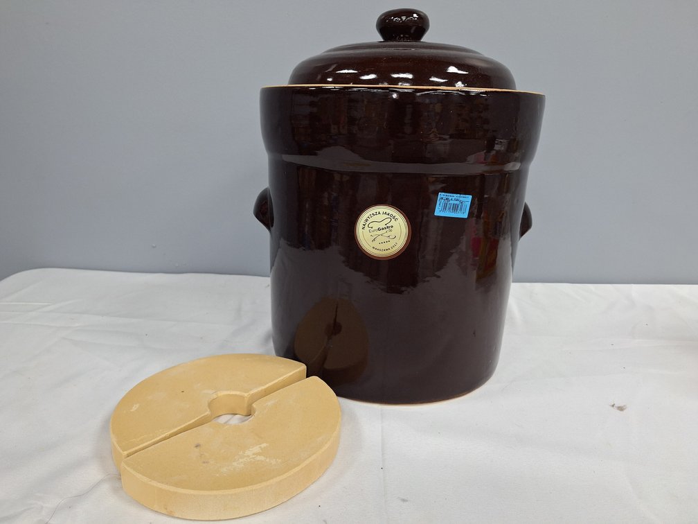 Glazed Ceramic Fermentation Crock with Lid and Weights