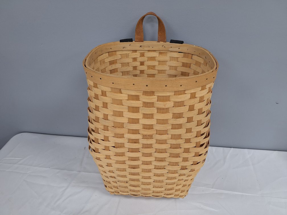 Woven Wood Splint Pack Basket with Webbing Straps