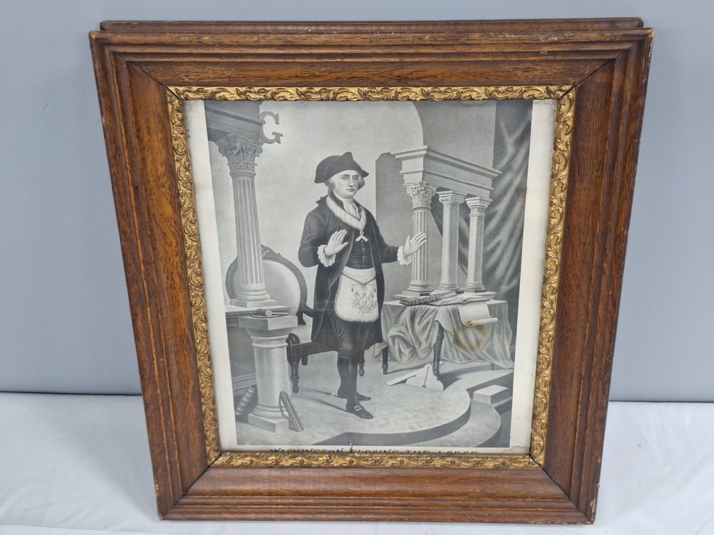 Antique Framed "Washington Closing the Lodge" Masonic Print