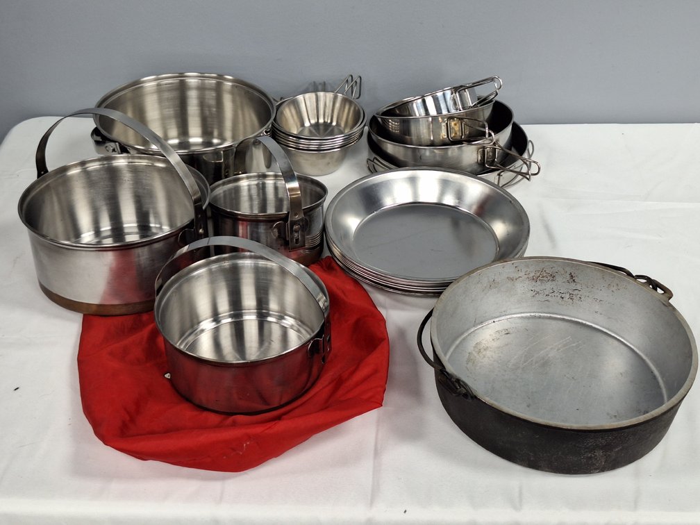 Camping Cookware, Mess Kits, and Cast Metal Pot
