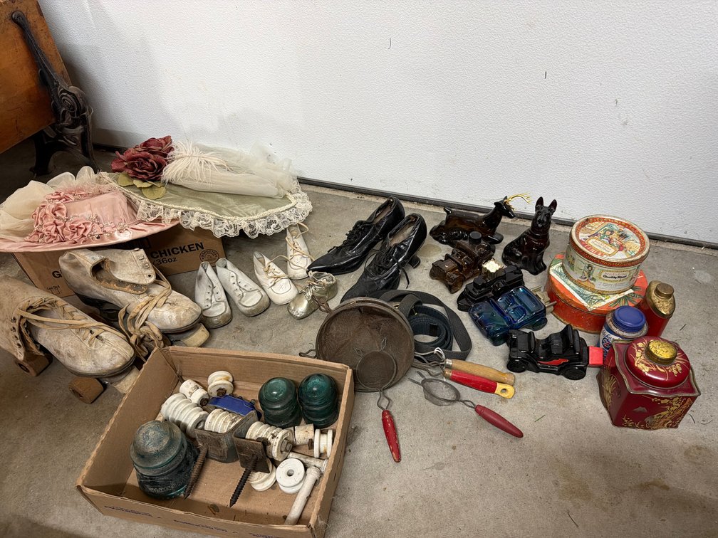 Roller Skates, Footwear, Avon Bottles, Tins, and More